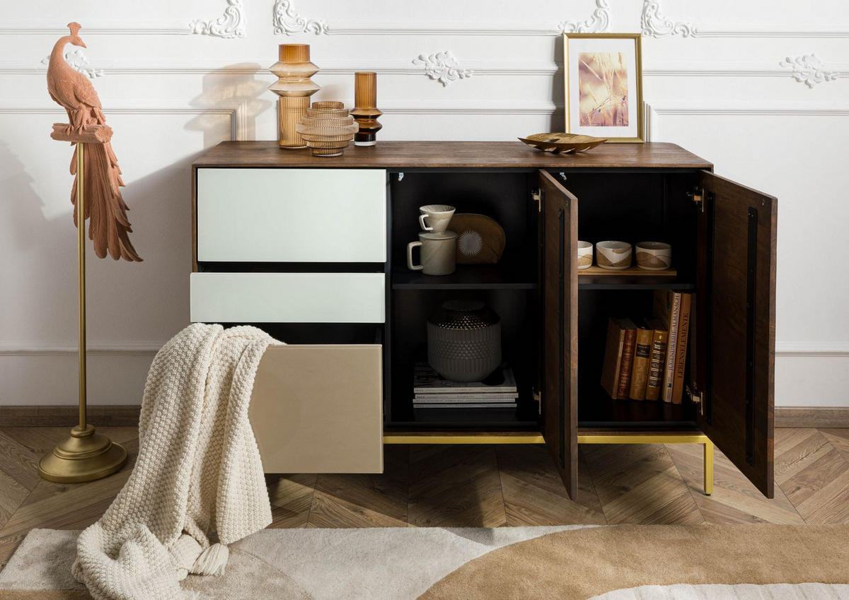 KOMMODE Mango 134x45x85 braun geölt CHICAGO #107 - Braun, Holz (134/85/45cm) - Massivmoebel24