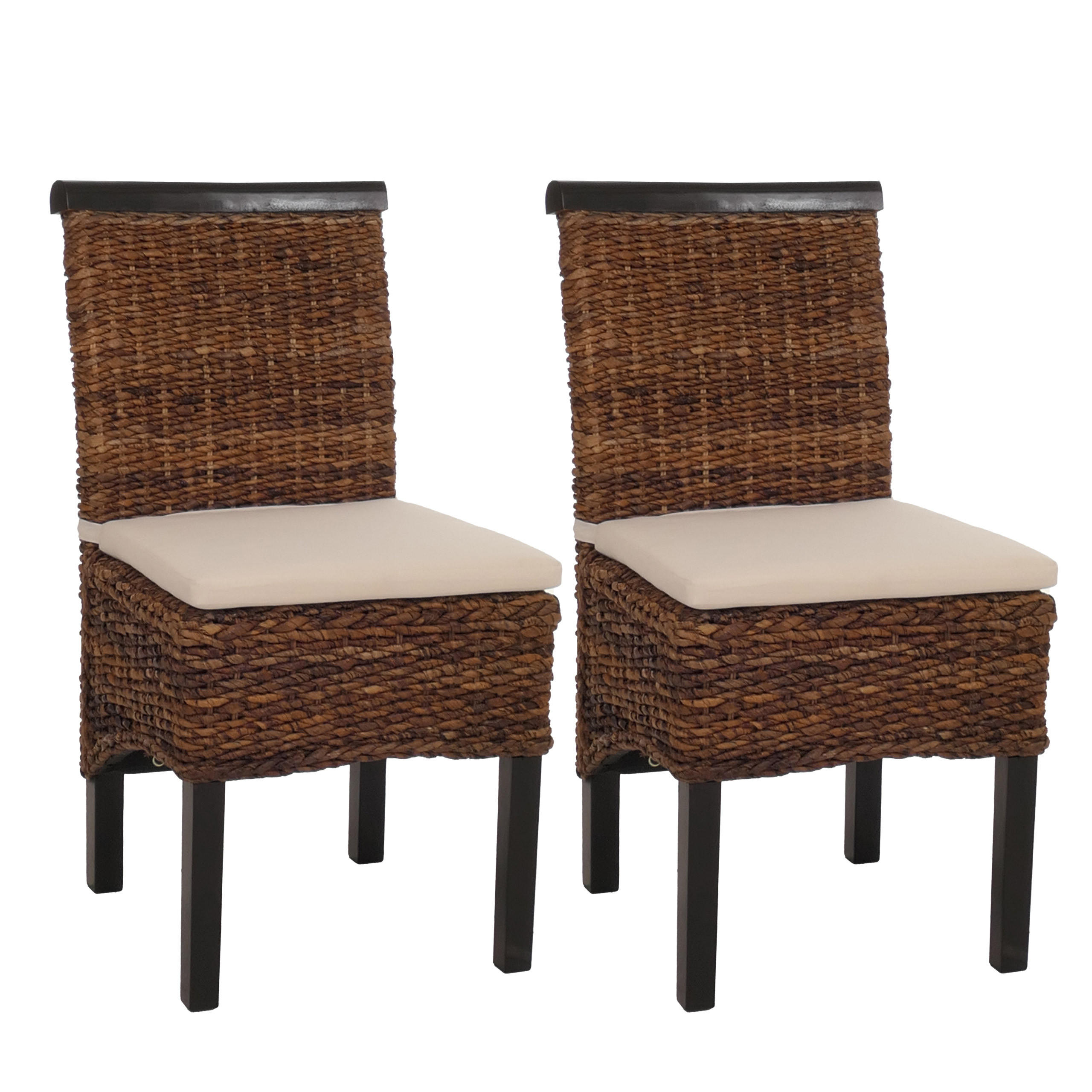 ESSZIMMERSTUHL 2er-Set Korbstuhl Stuhl Bananengeflecht 93x47x43cm Sitzhöhe 47cm dunkel mit Kissen - Dunkelbraun, Kunststoff (47/93/43cm) - CHEFGASTRO
