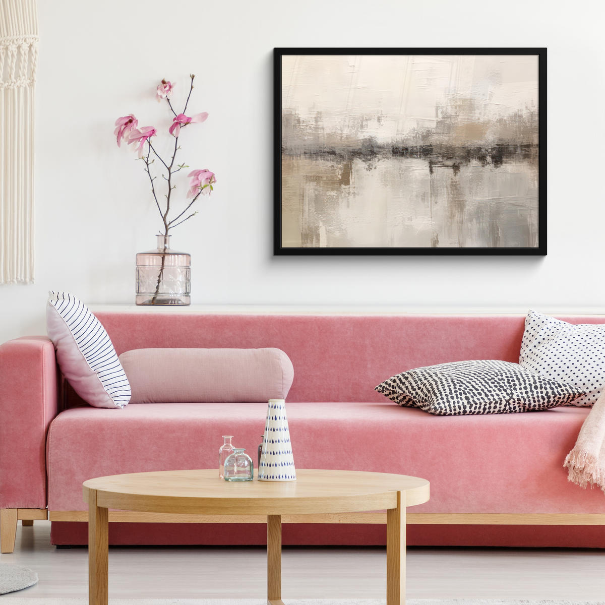 POSTER MIT RAHMEN Moderne Kunst - Abstrakt - Beige 80x60 cm - Beige, Papier (80/60cm) - MuchoWow