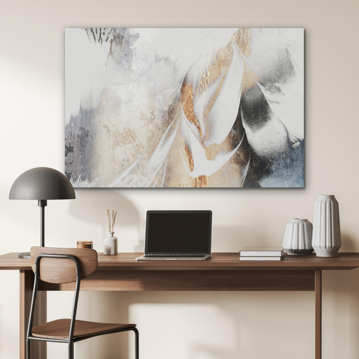 AKUSTIKBILD Luxus - Abstrakt - Gold - Weiß Akustikpaneele 90x60 cm - Goldfarben, Kunststoff (90/60/0.9cm) - MuchoWow