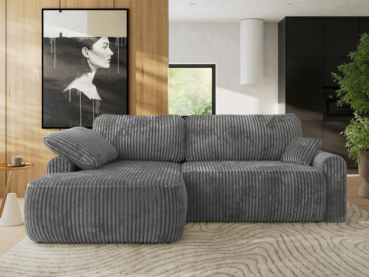 ECKSCHLAFSOFA CUBO L Dunkelgrau Cord - links - Dunkelgrau/Schwarz, Kunststoff/Textil (273/187cm) - MKS