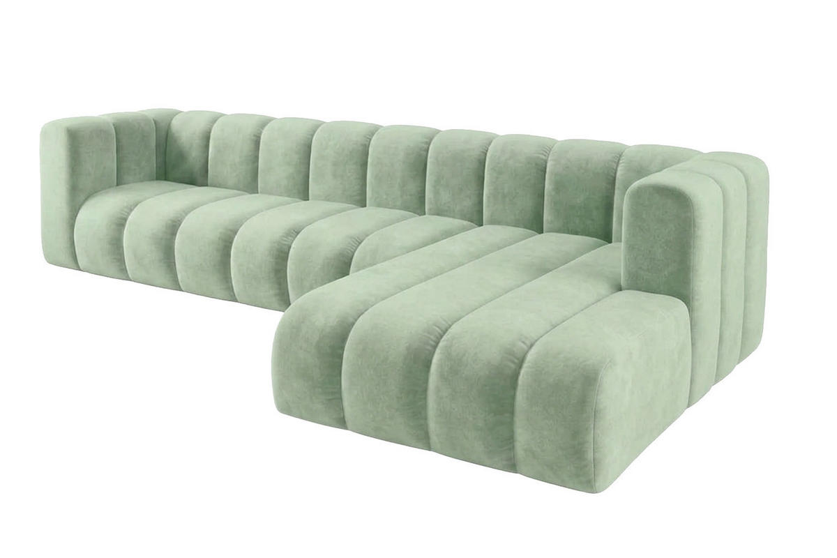 ECKSOFA Modulares In L-Form, Velvet-Stoff Riviera, Mintz, Rechts, GRAND 318 cm - Mintgrün, Holz (318/179cm) - Kaiser Möbel