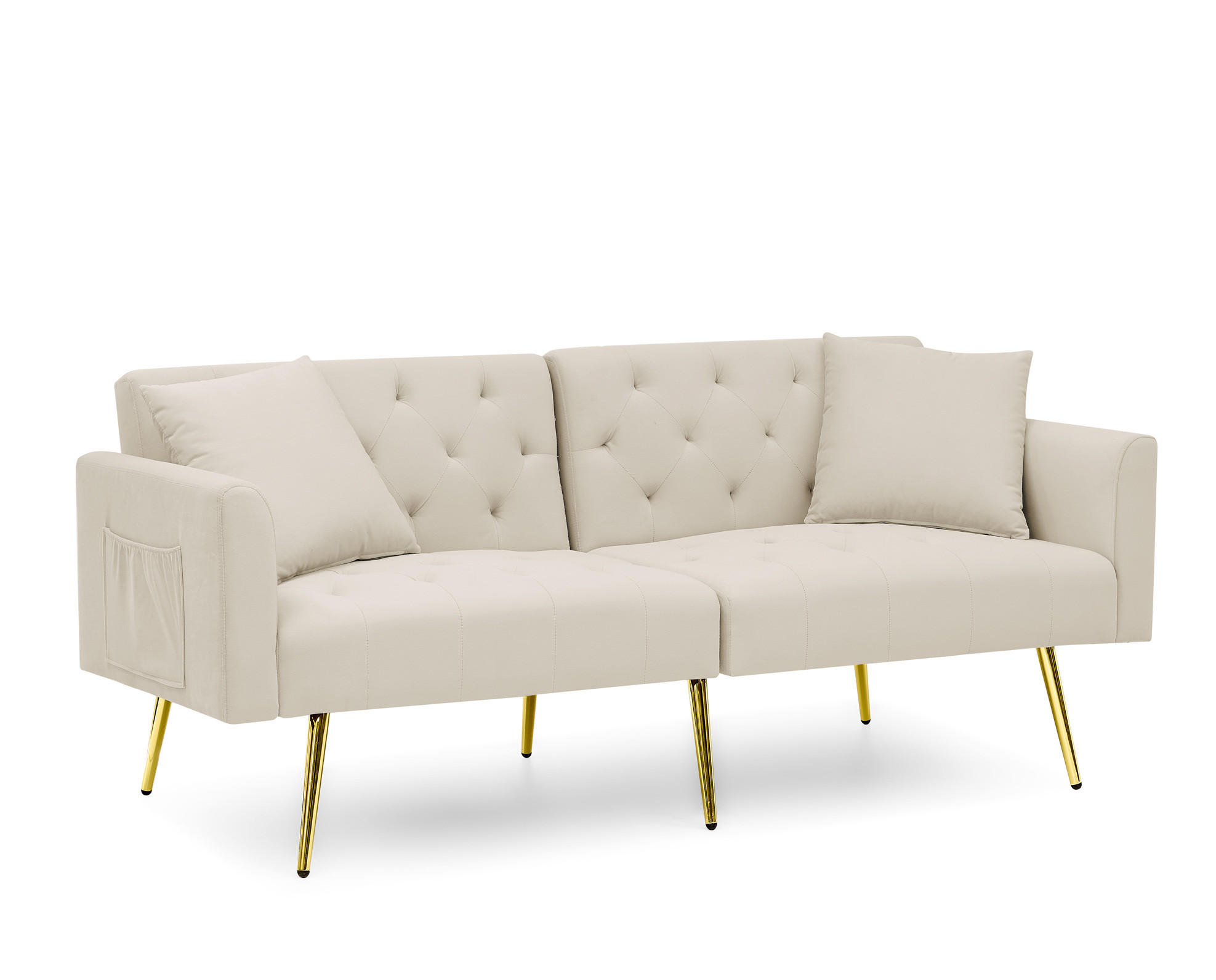 SOFA mit verstellbarer Rückenlehne 2-Sitzer Beige Samt - Beige, Holzwerkstoff (177/74/78cm) - Meubliv