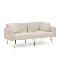 SOFA mit verstellbarer Rückenlehne 2-Sitzer Beige Samt - Beige, Holzwerkstoff (177/74/78cm) - Meubliv