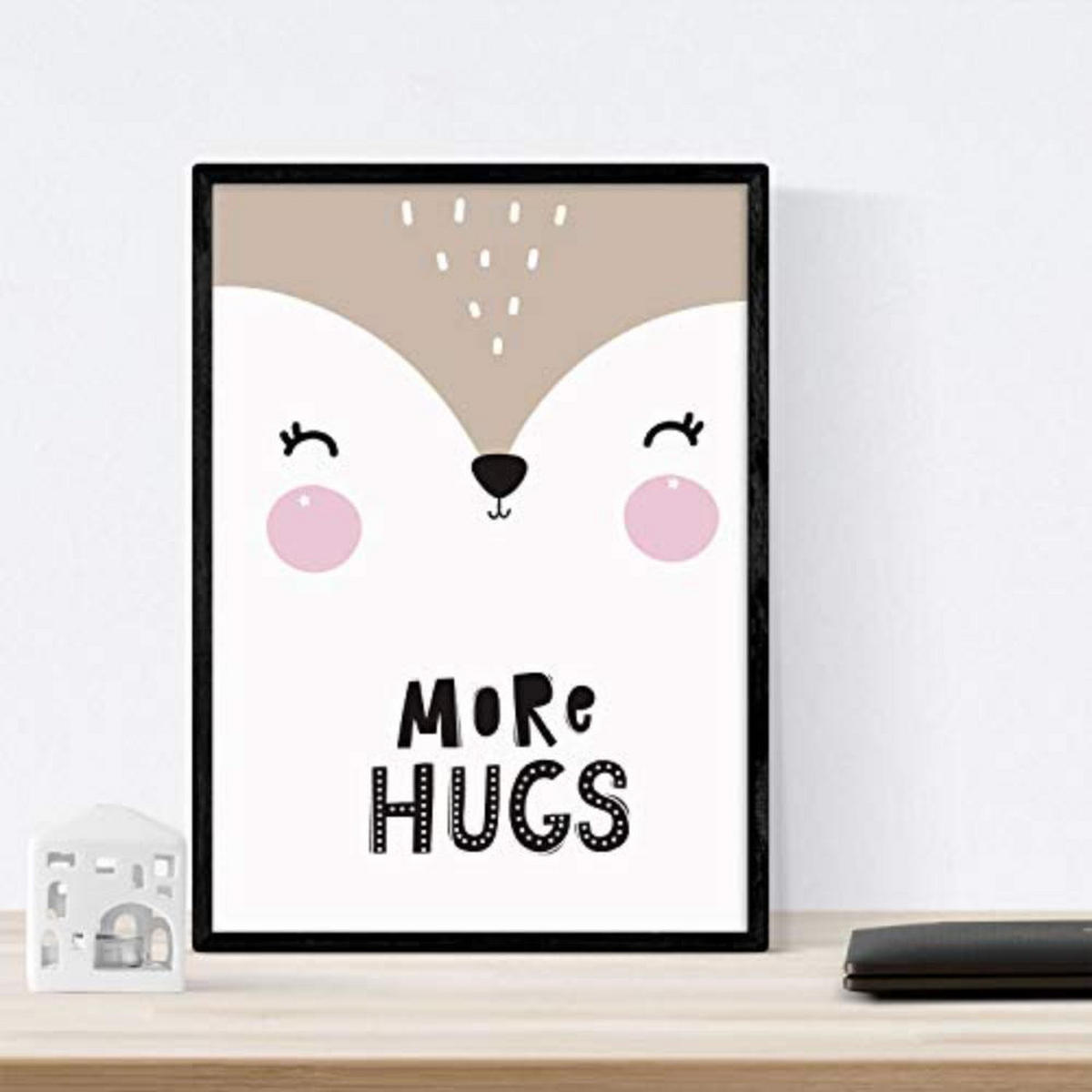 POSTER Set mit 4 Bär, hipopotamo und Kaninchen Tiere A4 Schwarzer Rahmen - Schwarz, Papier (29.7/3cm) - Nacnic