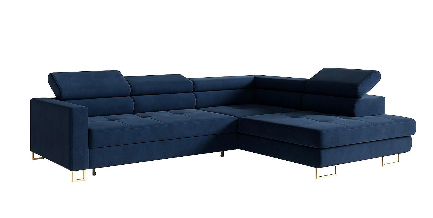 ECKSOFA Gold MERY Ausziehbar Mit Verstellbaren Kopfstützen Rechts - Dunkelblau, Textil (250/200cm) - Sepro Meble