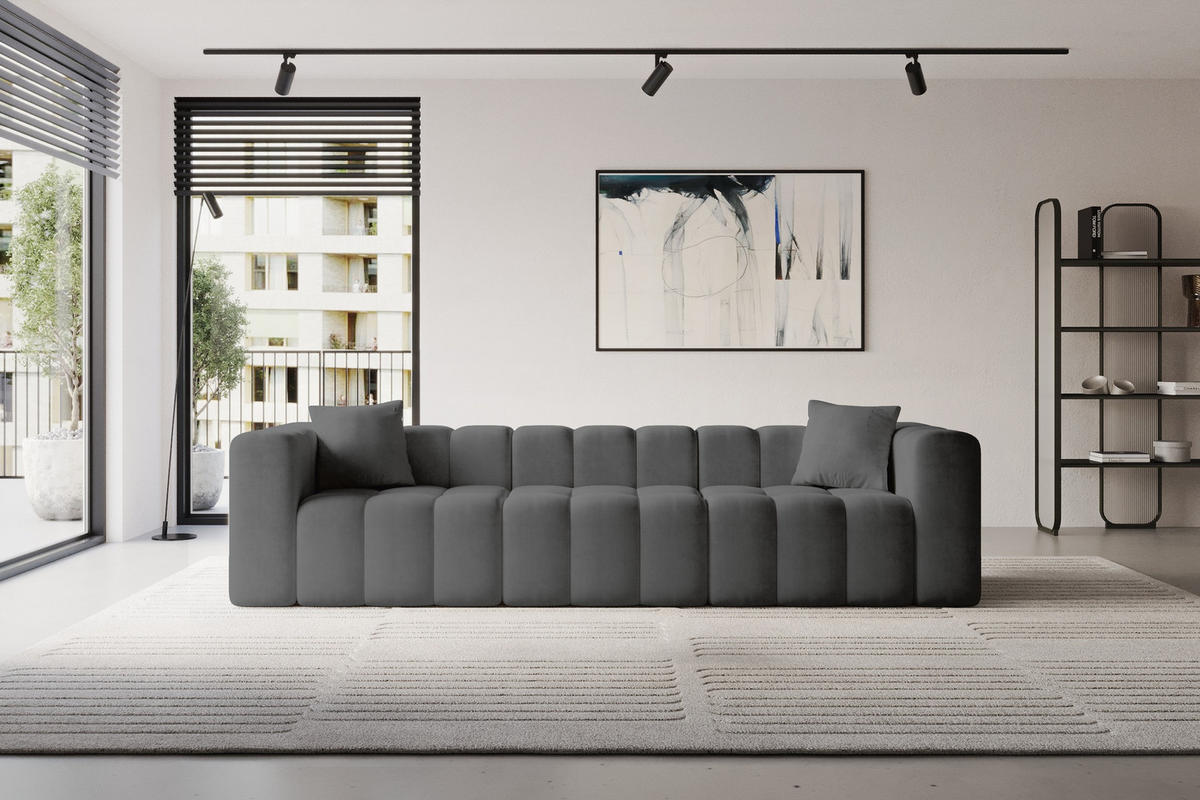 POHOVKA 3-MÍSTNÁ DONY-3 315x90x71 cm Tmavě šedá Velur - černá/tmavě šedá, kompozitní dřevo/textil (315/71/90cm) - ALTDECOR