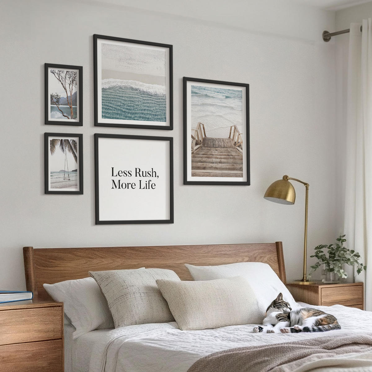 BILDER SET 5er Set - 50x50 cm & 20x30 cm & 40x60 cm Schwarzer Rahmen - Tropenurlaub - Schwarz, Kunststoff (40/60cm) - TULUP
