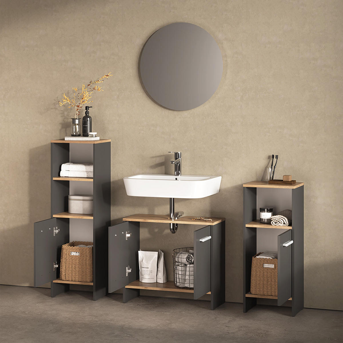 BADMÖBEL-SET Amalfi Anthrazit/Goldkraft Eiche 2 Teile - Honigeiche/Anthrazit, Holzwerkstoff (33.8/108.2/26.3cm) - Livinity®