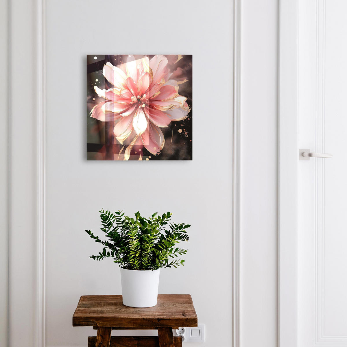 SCHLÜSSELBOX Weiß 30x30 cm – Türöffnung nach rechts - Rosa Blume - Pink, Metall (30/30/5cm) - TULUP