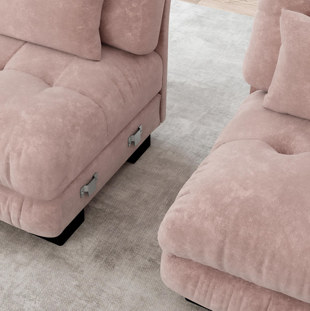 SOFA modular mit Ottomans Chenille Pink - Pink, Kunststoff (145/81/220cm) - Meubliv