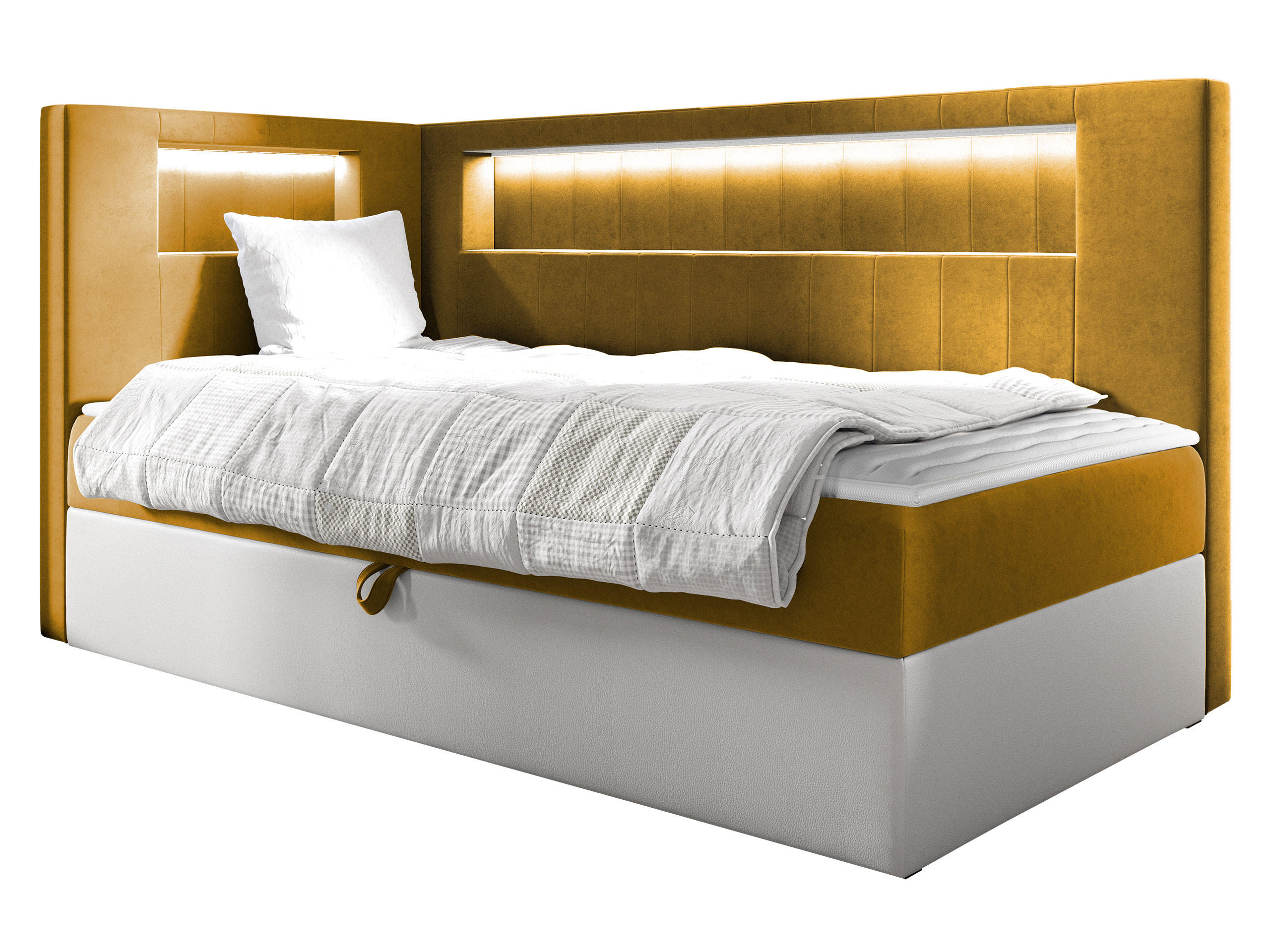 BOXBETT Gold Junior 3, Seite zum Öffnen des Bettkastens: Links - Gelb/Weiß, Holz (90/200cm) - MIRJAN24