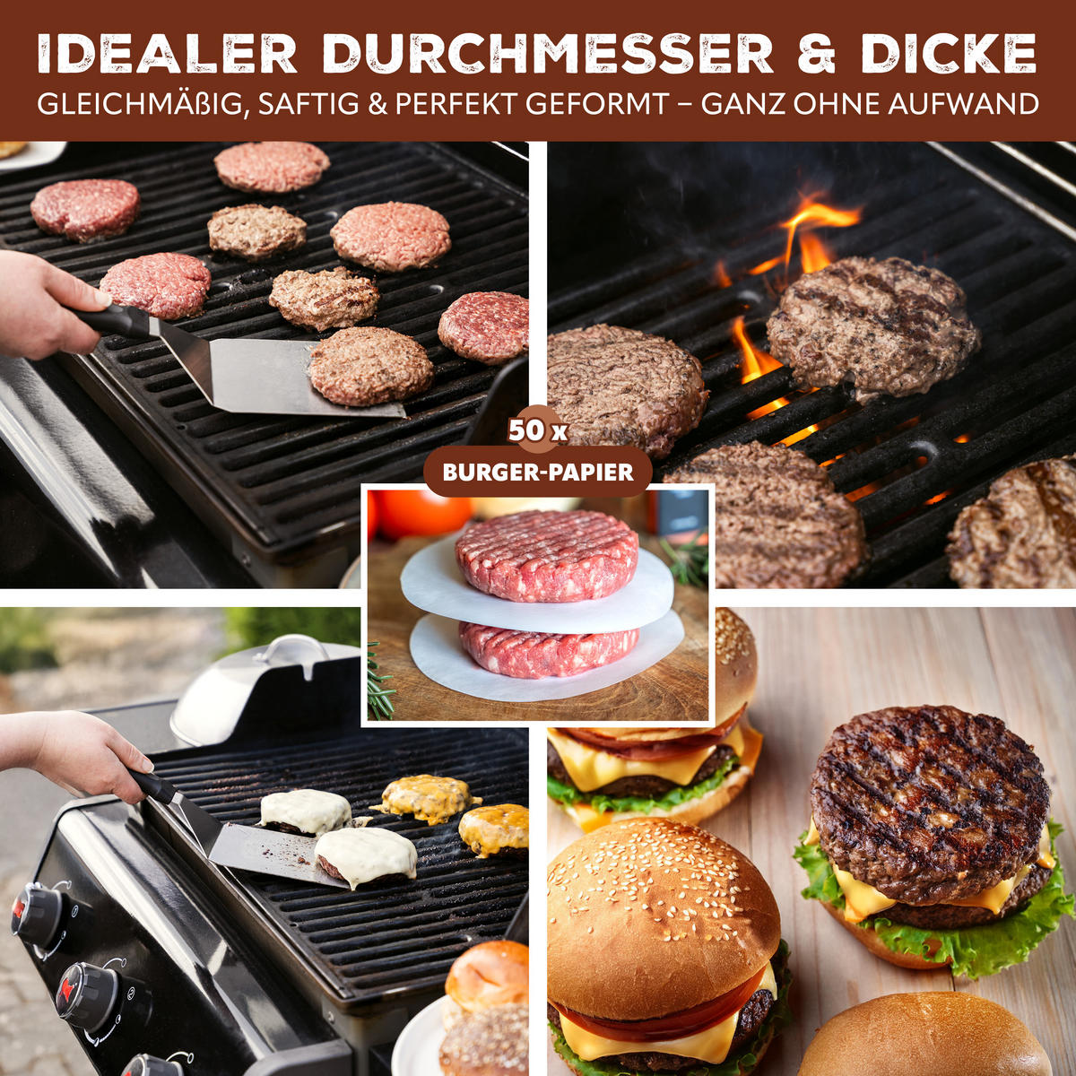 BURGERPRESSE, silber, Aluminium 50x Antihaft-Trennblätter - Alufarben, Metall (12/7.5/12cm) - bremermann