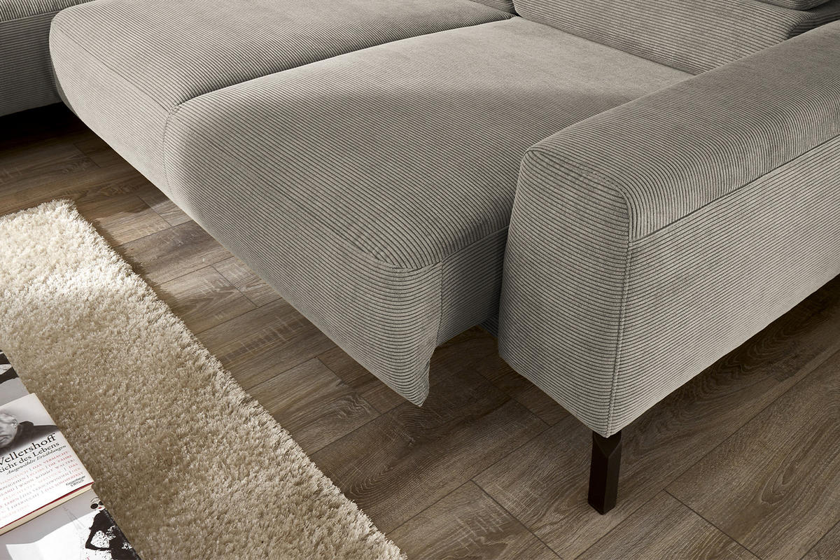 ECKSOFA MIT MOTORISCHEM SITZVORZUG DELIA Grau Cord - Schwarz/Grau, Textil/Metall (276/219cm) - KAWOLA