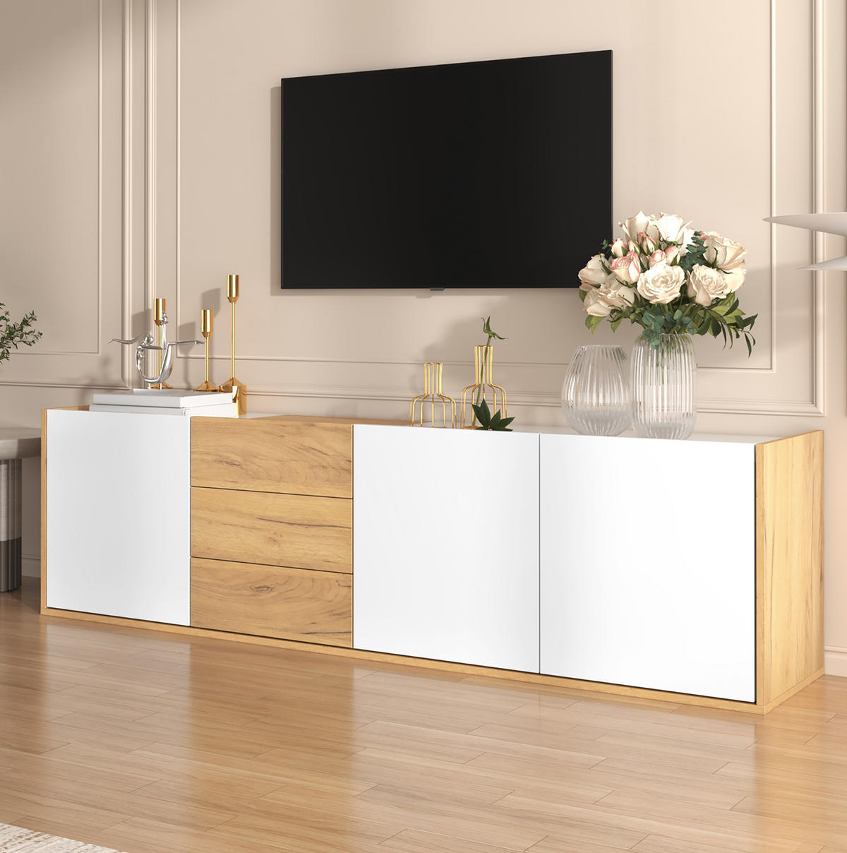 TV-ELEMENT mit 3 Türen und 3 Schubladen 171,5 cm Weiß Holzfarbe - Weiß, Holzwerkstoff (35/47/171.5cm) - Beauniv