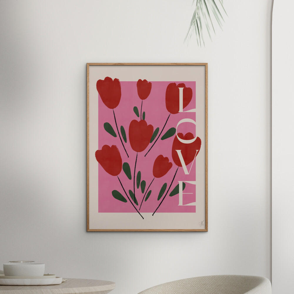 POSTER mit Rahmen Affordable Art Prints x Anne-Marie Volfova - Tulips - Eichefarben/Rot, Holz/Papier (50/70cm) - Poster&Frame