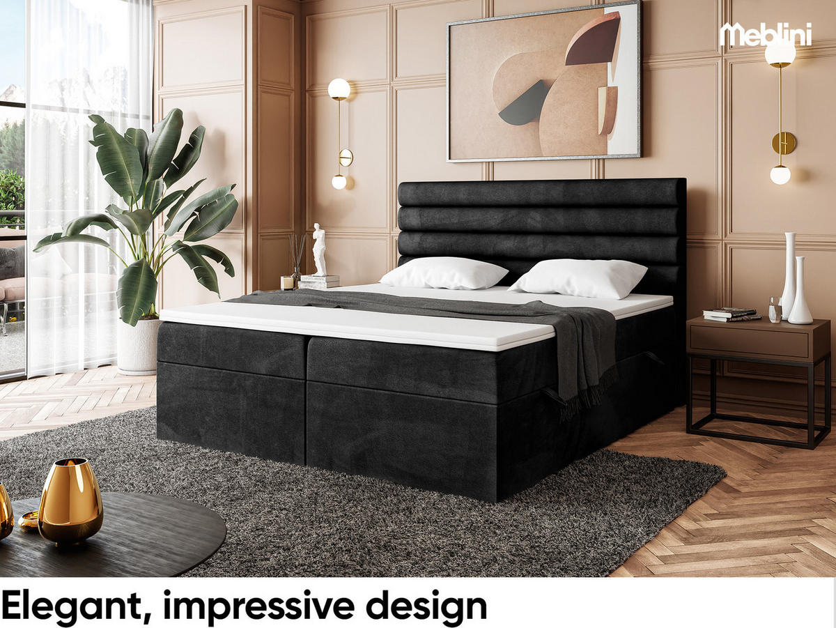 BOXBETT KARIM 160x200 cm in Schwarz Samt - Schwarz, Holz/Holzwerkstoff (160/200cm) - Meblini