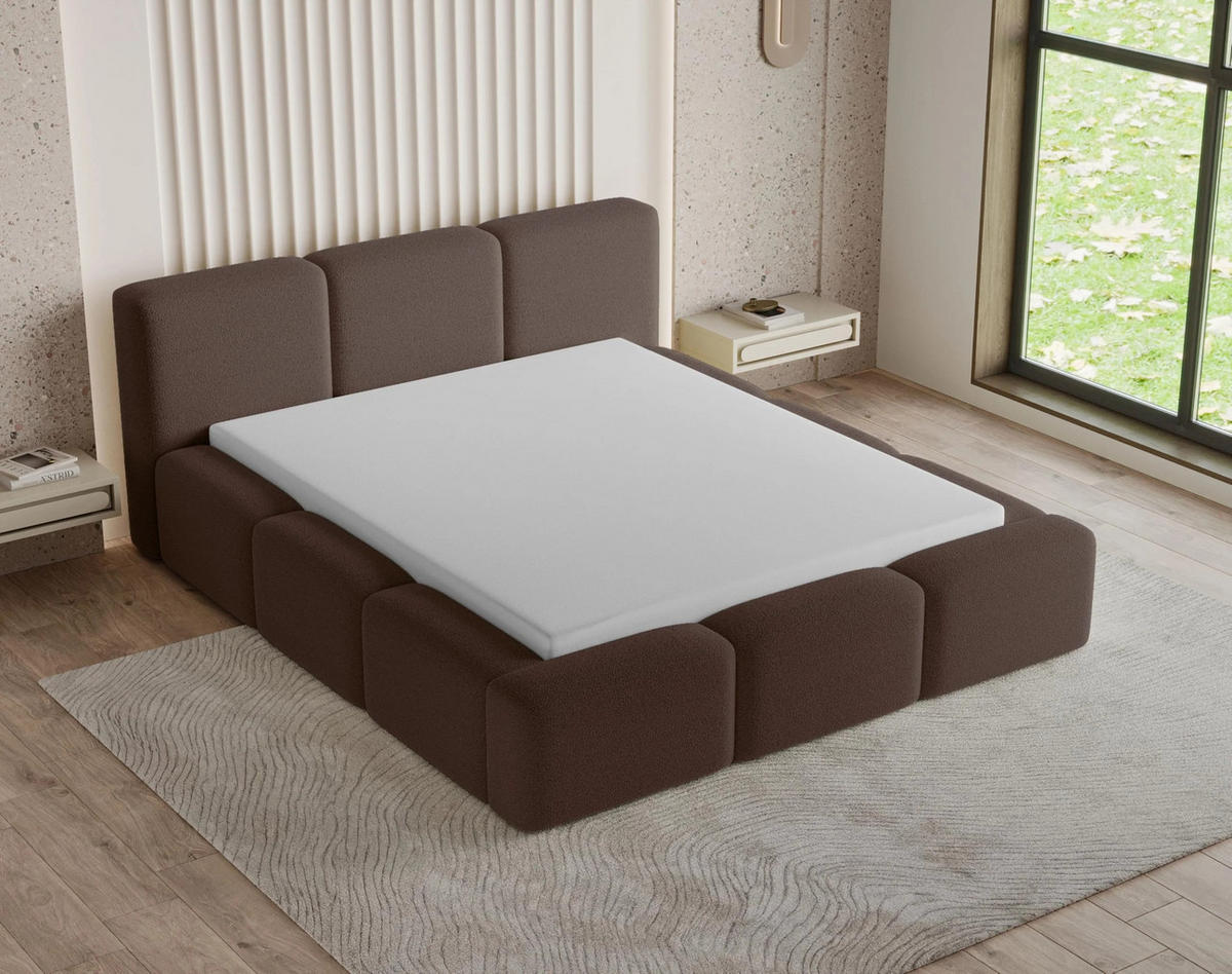 POLSTERBETT Como 140x200 cm mit Bettkasten, Lattenrost und Kopfteil - Bouclé Braun - Braun, Holz/Textil (140/200cm) - Chilly