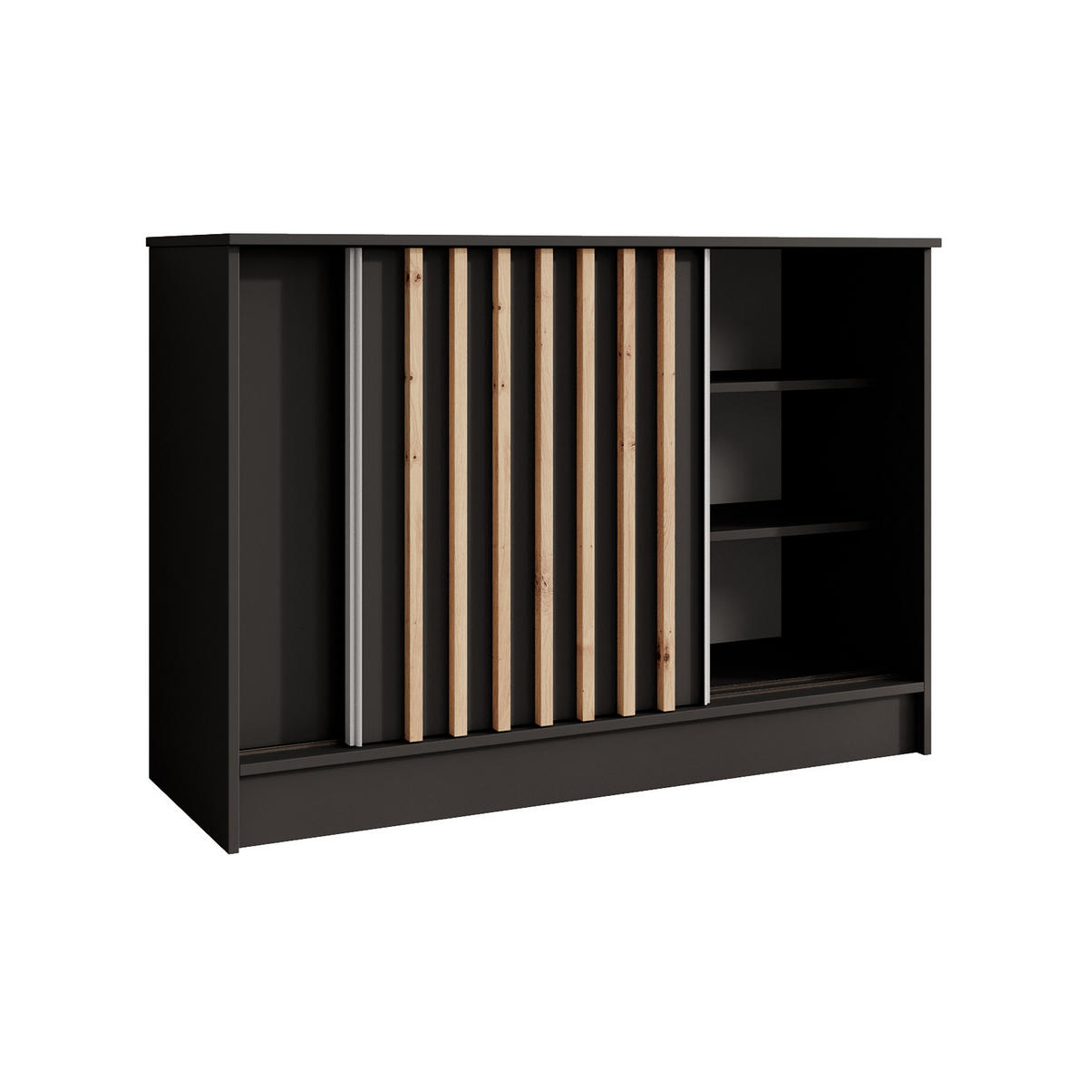 KOMMODE Horizon mit 2 Schiebetüren, Schwarz, 120 cm - Schwarz, Holzwerkstoff (121/85/43.5cm) - Beautysofa