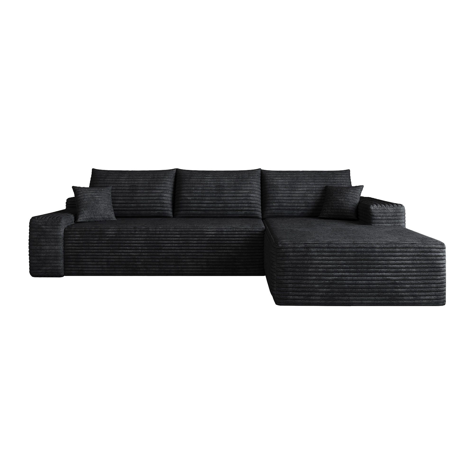 ECKSOFA 270/175/83 cm Schwarz Cord mit Chaiselongue, Rechte Seite - Schwarz, Textil (270/175cm) - Oxeza