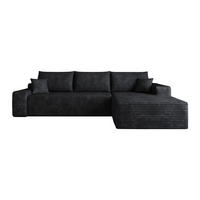 ECKSOFA 270/175/83 cm Schwarz Cord mit Chaiselongue, Rechte Seite - Schwarz, Textil (270/175cm) - Oxeza