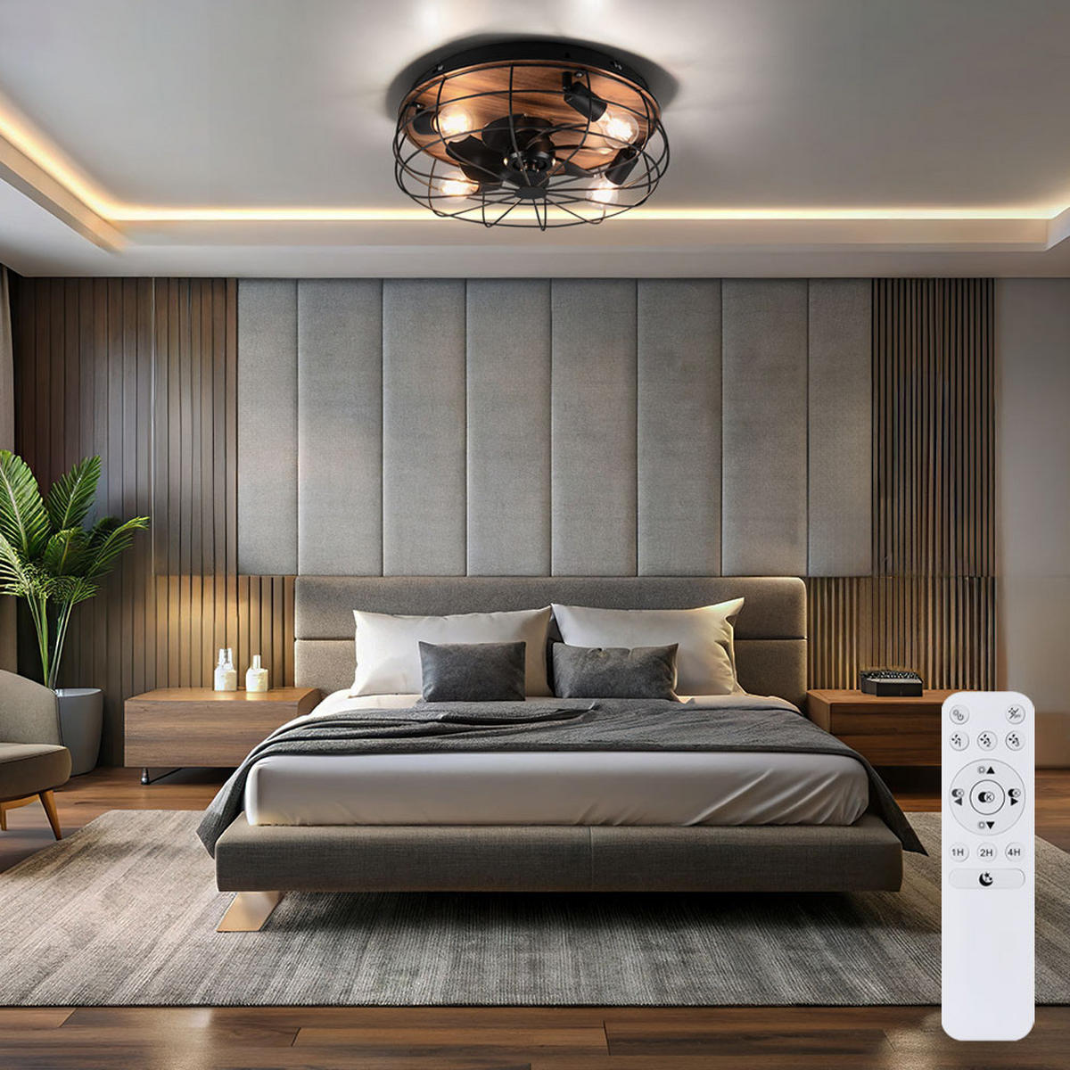 DECKENLEUCHTE TRONDHEIM Schwarz Holzoptik - Schwarz, Metall (48/48/17cm)