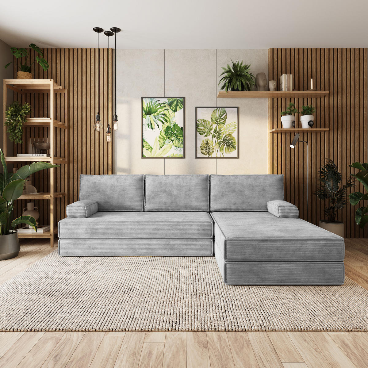 ROHOVÁ SEDAČKA ANKO modulární Boneless pohovka s funkcí spaní, světle šedá POSO 55 - světle šedá, textil (270/160cm) - MASSENO