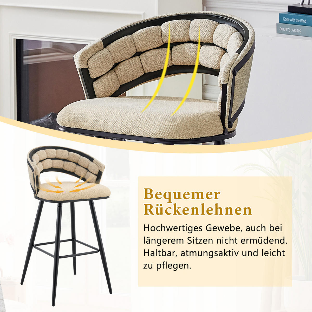 BARHOCKER 4er-Set Beige aus Samt mit Rückenlehne und Metallbeinen - Beige, Metall (56/98.5/50.5cm) - PANGIVO