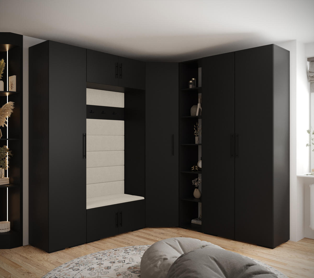 GARDEROBEN-SET 236,7/231,7/47 - Beige/Schwarz, Holz/Kunststoff (181.7/236.7/47cm) - Abiks Möbel