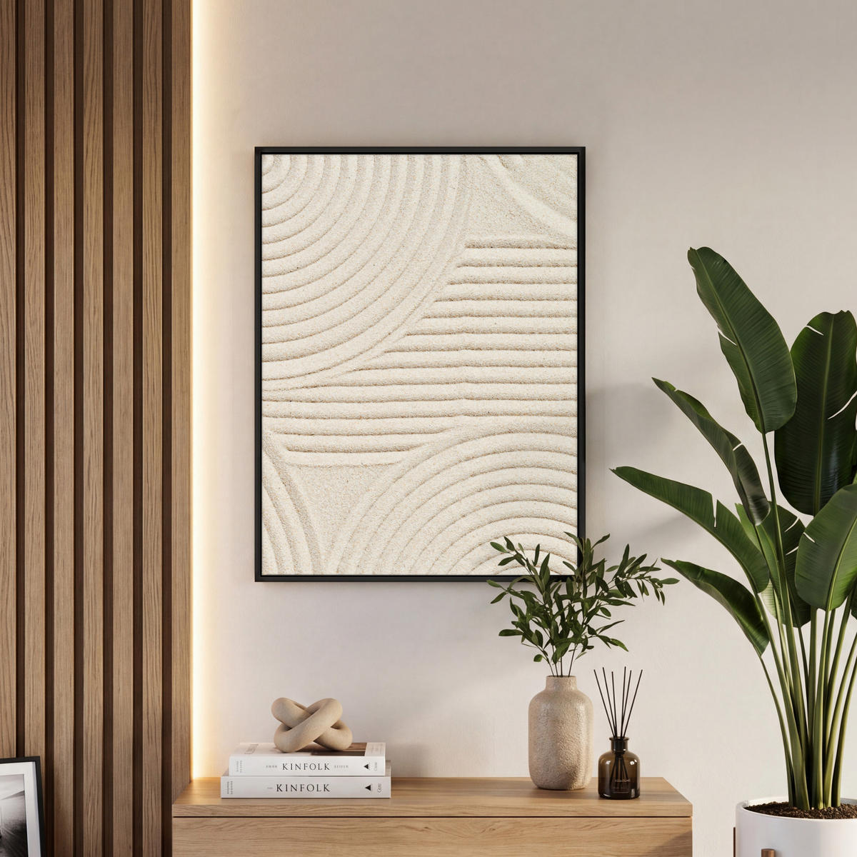 LEINWAND Bilder mit Rahmen - Muster - Abstrakt - Weiß - 60x80 - Beige, Textil (60/80cm) - MuchoWow