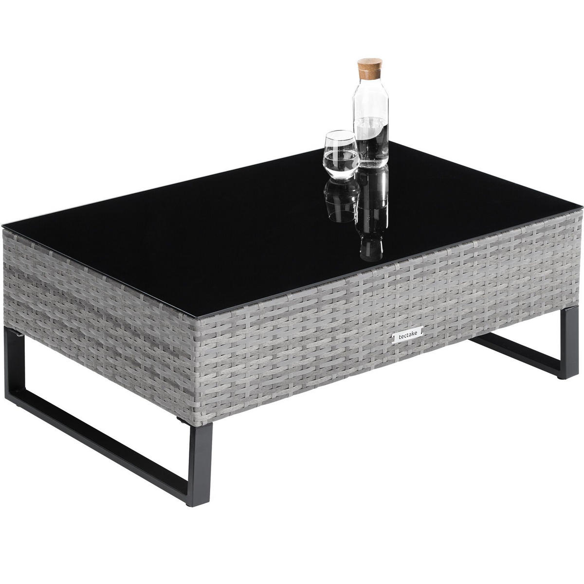 RATTANLOUNGE Ostuni, mit Sicherheitsglasplatte, grau-meliert/grau - Grau, Kunststoff - tectake