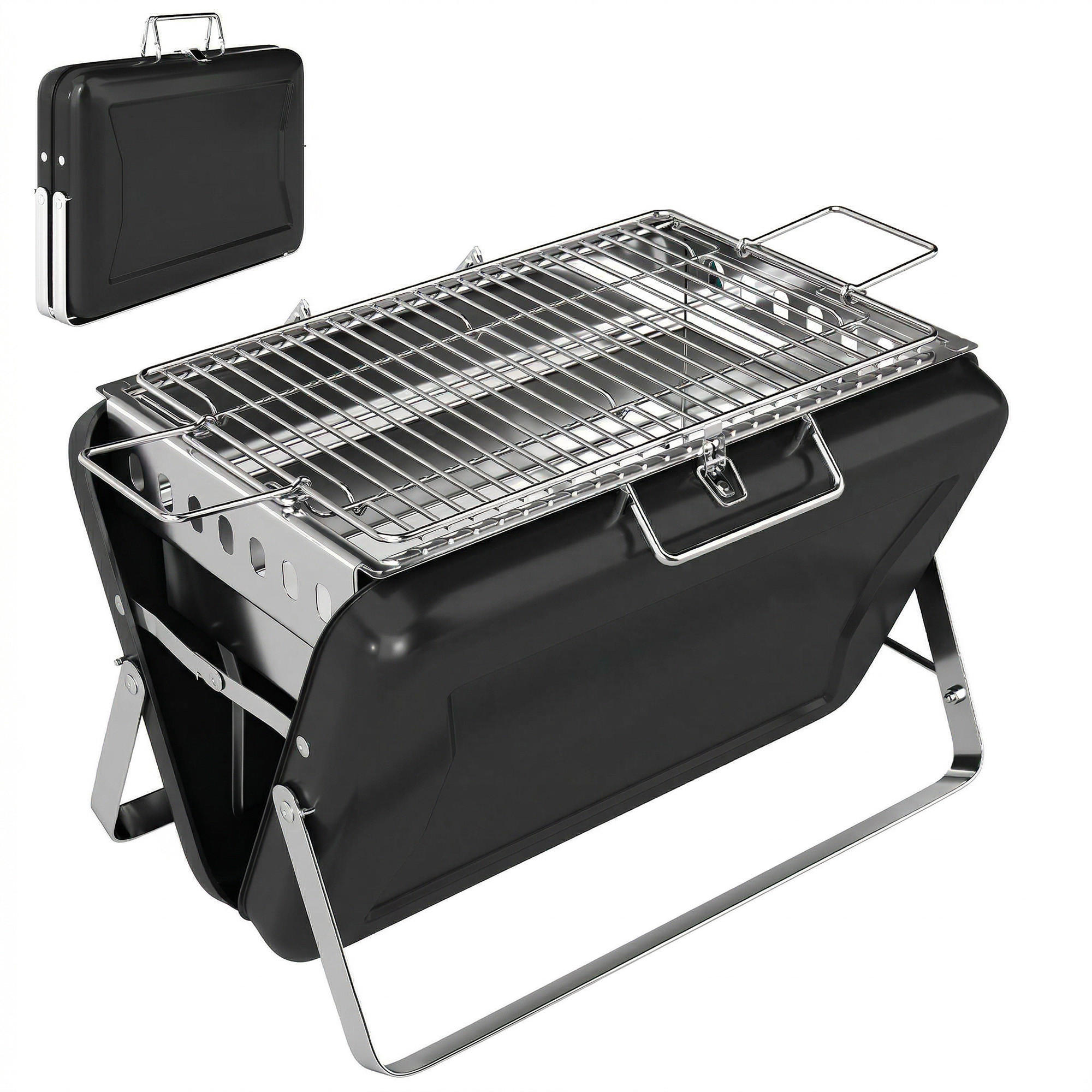 HOLZKOHLEGRILL Edelstahl Schwarz - Schwarz, Metall (28/25.5/40cm) - Outsunny