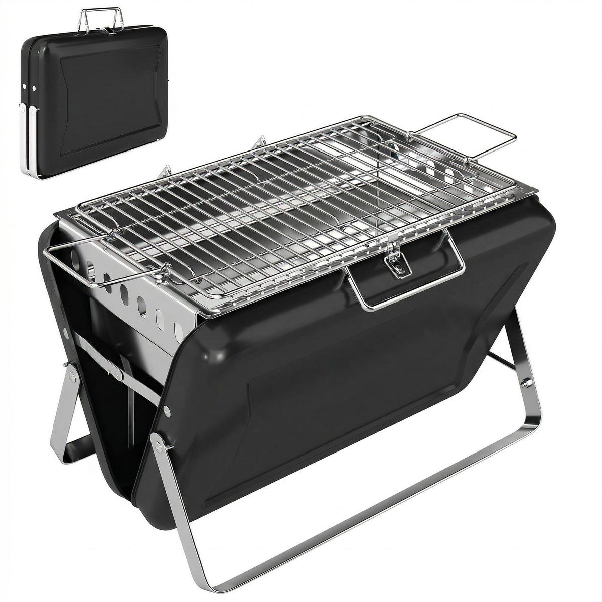 HOLZKOHLEGRILL Edelstahl Schwarz - Schwarz, Metall (28/25.5/40cm) - Outsunny