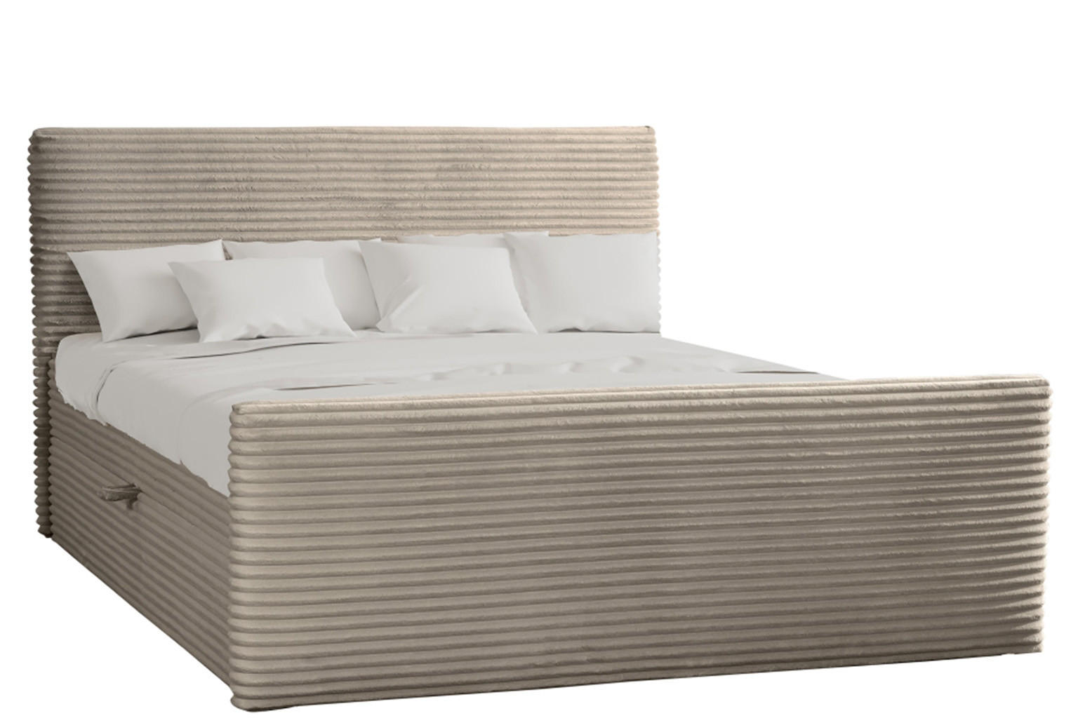 Kaiser Möbel KONTINENTÁLNÍ POSTEL s úložným prostorem a topperem TRENTO plyšová manšestrová tkanina 180x200 cm Béžová H2-Pocket