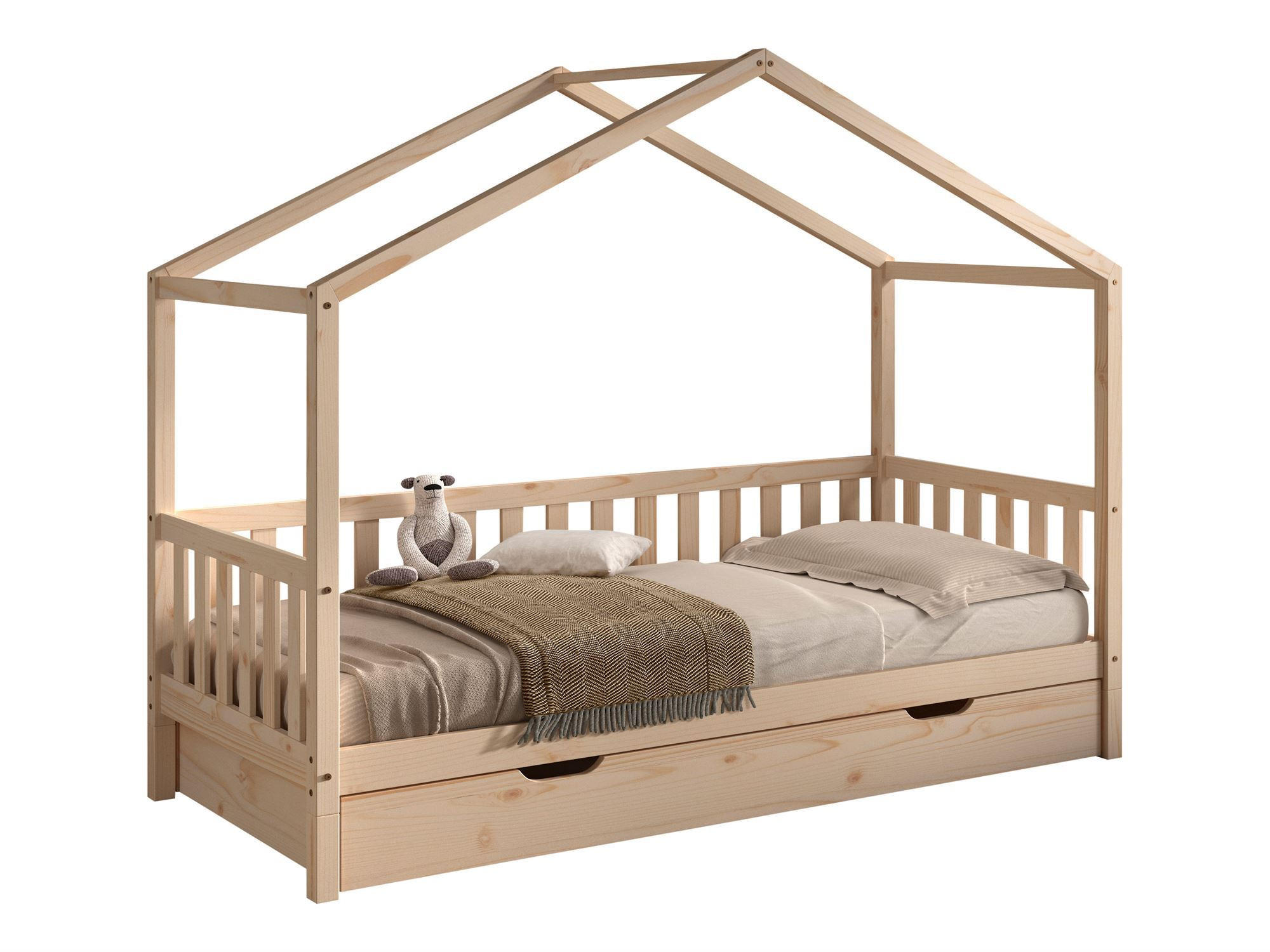 HAUSBETT Kapua 90x200 mit Bettschublade Kiefer Massivholz Natur - Kieferfarben, Holz (90/200cm) - 58aufmkessel