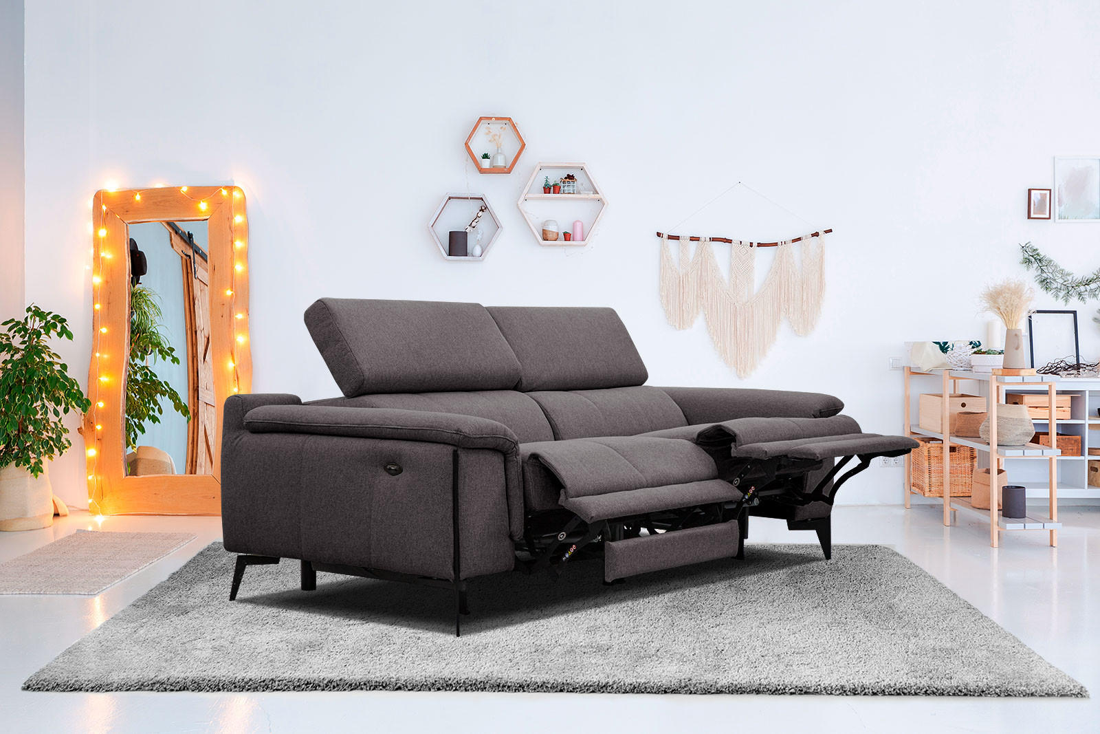 RELAXSOFA MATERA 3-Sitzer mit 2 Relaxfunktionen, graphitfarben - Schwarz/Graphitfarben, Holzwerkstoff/Textil (212/82/103cm) - Courtois Laville
