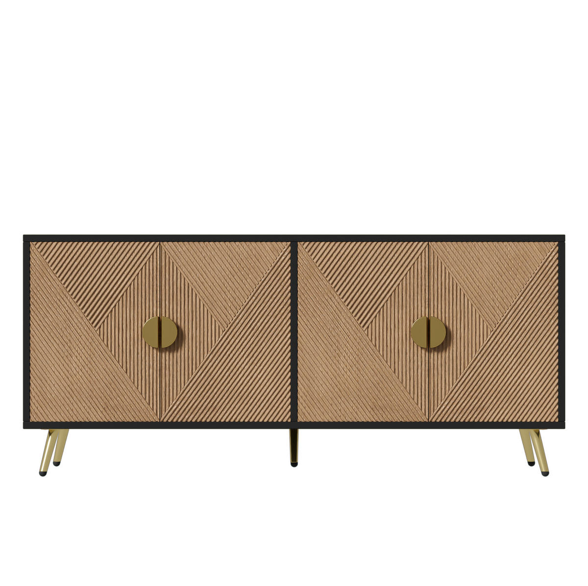 SIDEBOARD 160/40/75 cm in Schwarz und Holzoptik mit 4 Türen und Soft-Close - Schwarz, Holzwerkstoff (160/75/40cm) - Flora Grace