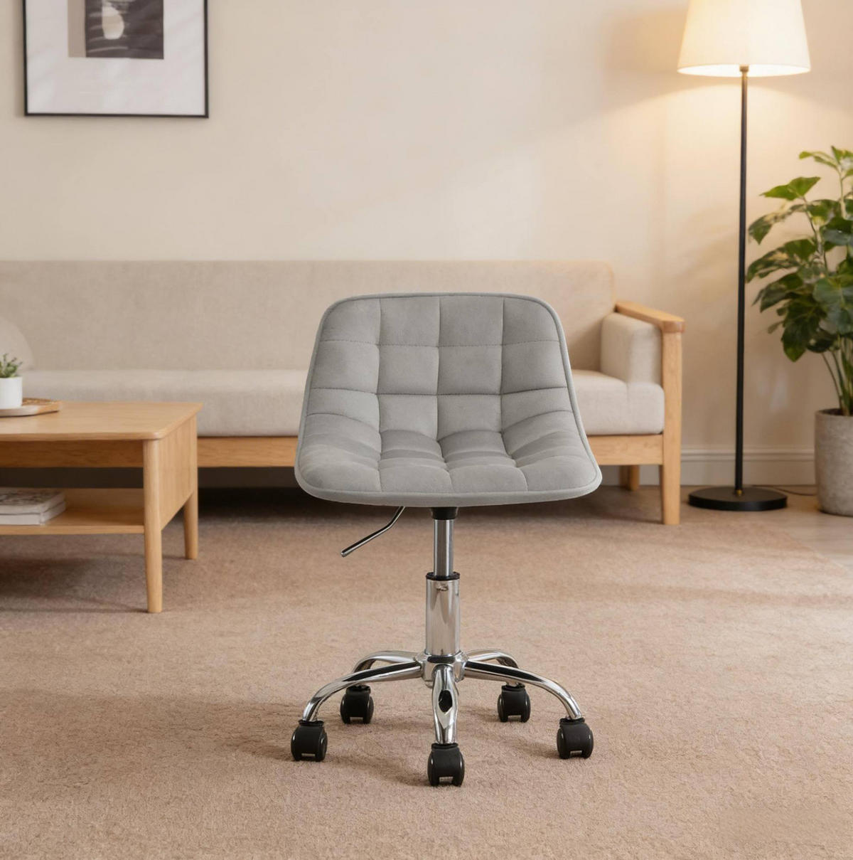 BÜROSTUHL höhenverstellbar drehbar Samt Light Grey - Hellgrau, Metall (43/67.5/43cm) - Meubliv