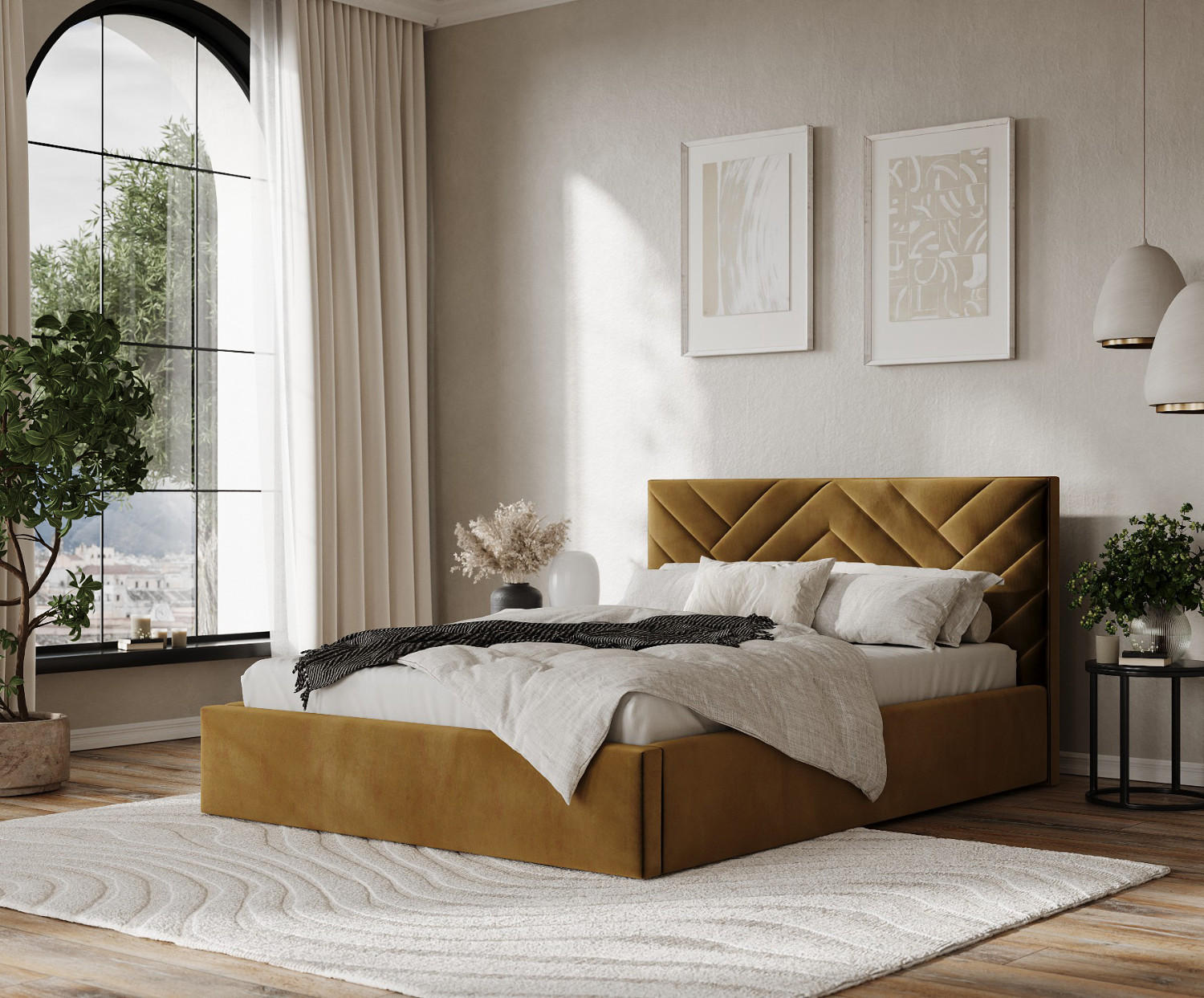 Thumbnail - AltaBeds Polsterbett, Honig, Textil, Buche, Kiefer, 140x200 cm, Oeko-Tex® Standard 100, Handmade in Europe, Schlafzimmer...