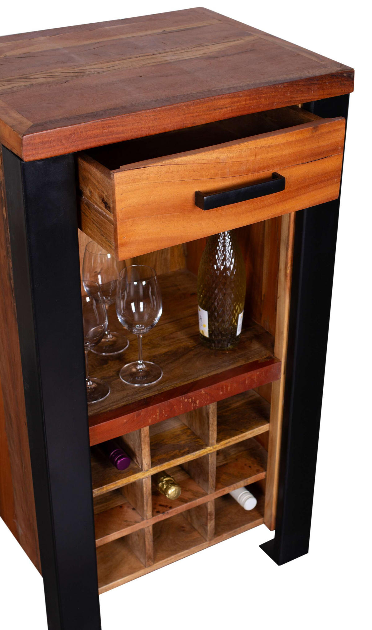 WEINSCHRANK Venosa Oldwood 56 x 45 x 102 cm - Schwarz/Braun, Holz/Metall (56/90/45cm) - Mr. Deko