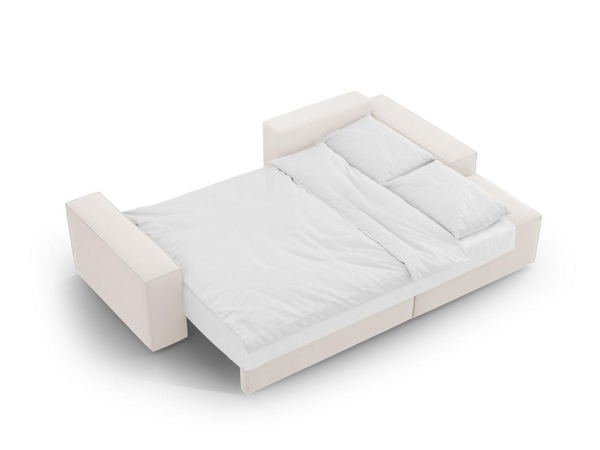 AUSKLAPPBARES-ECKSOFA rechts mit Container Jodie aus strukturiertem Stoff leichtes beige 3 Sitzplätze - Creme, Textil (246/151cm) - Micadoni
