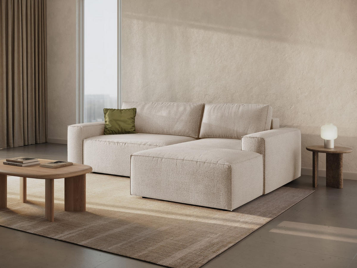 ECKSOFA ausklappbar rechts mit Container Jodie aus Boucle beige 3 Sitzplätze - Beige, Textil (151/246cm) - Micadoni