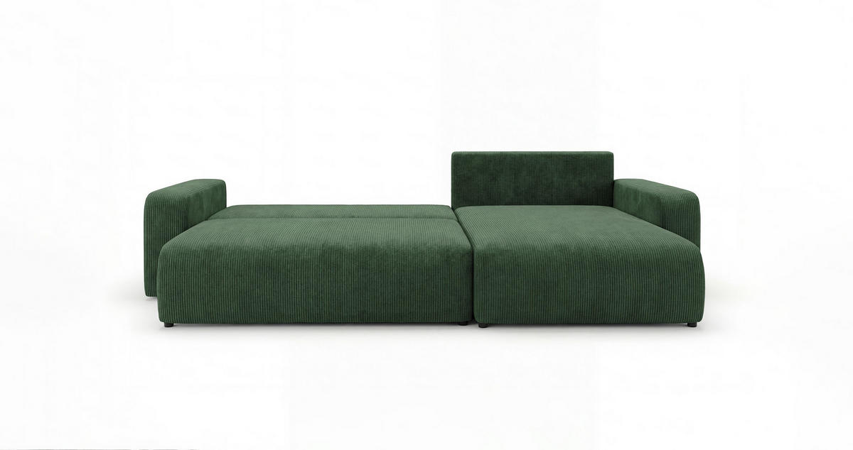 ROHOVÁ pohovka BERLIN pravá zelená manšestr Poso 14 - funkce spaní, úložný prostor - zelená barva, textil (285/184cm) - Cornero