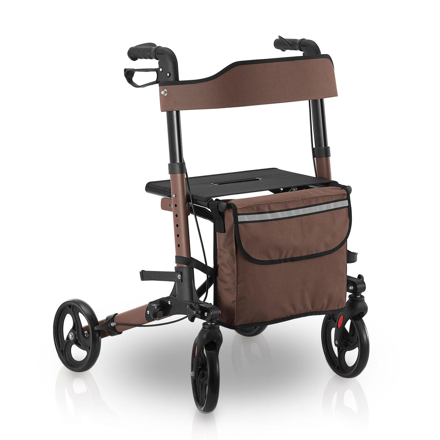 ROLLATOR Vital braun klappbar mit Sitzfläche & Einkaufstasche - Braun, Metall (63/80/68cm) - Juskys