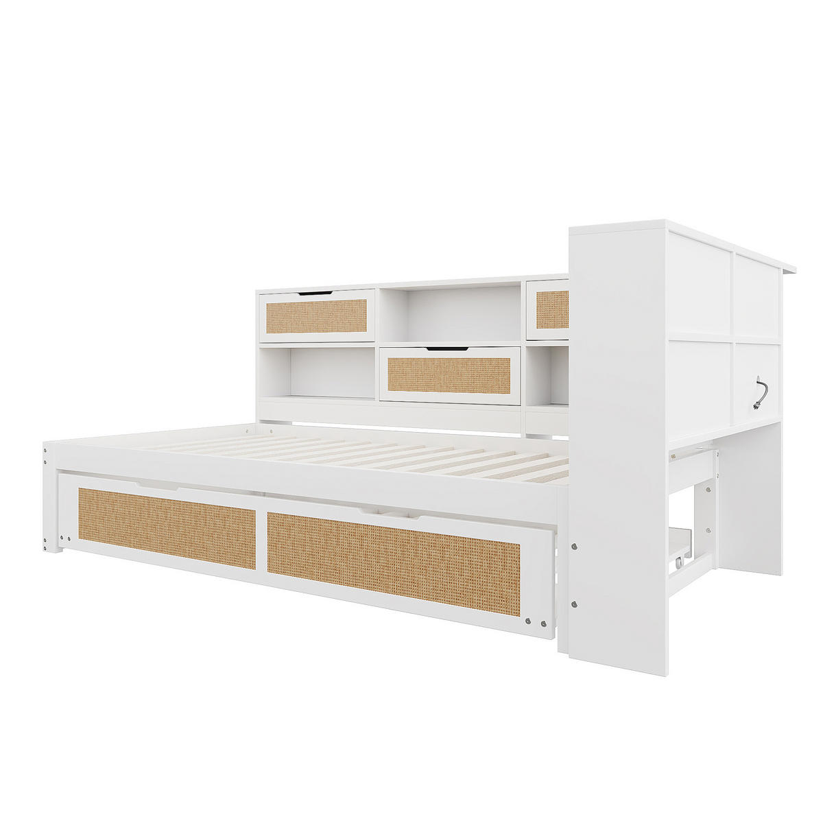 MULTIFUNKTIONSBETT 90/200 cm mit Ausziehbett und Stauraum in Weiß - Weiß, Holz - OKWISH