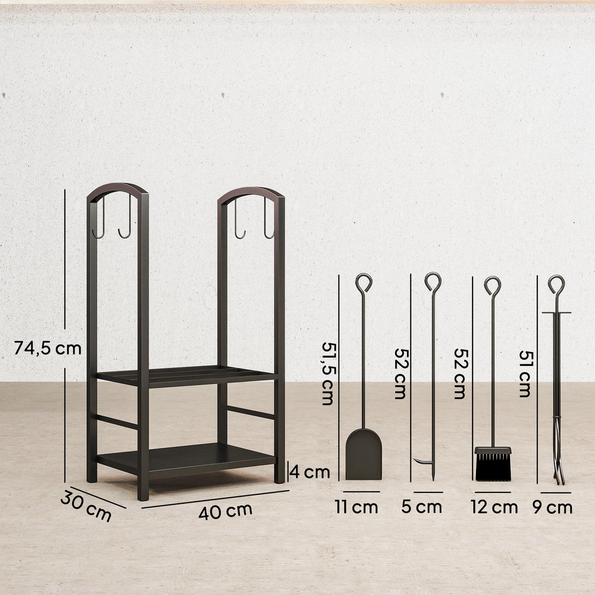 KAMINHOLZSTÄNDER, Stahl, Schwarz - Schwarz, Metall (30/745/40cm) - Outsunny