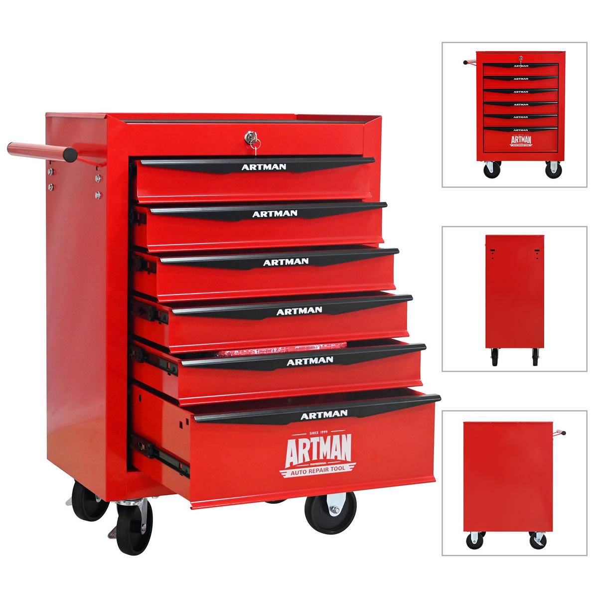 KOMBINATIONS-WERKZEUGKASTEN – 6 Schubladen, 508 mm (20 Zoll), mit 6 Schubladen, Farbgebung in Rot und Schwarz. - Multicolor, Metall (33/77.5/60cm) - DCA