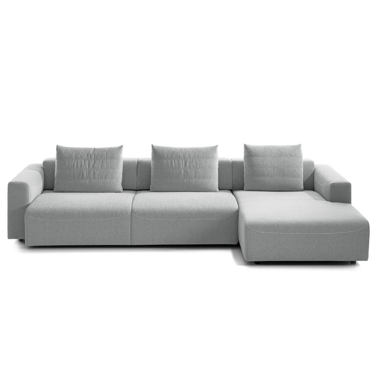 3-SITZER ECKSOFA mit Longchair - Webstoff - Hellgrau/Schwarz, Kunststoff/Textil (320/170cm) - home24