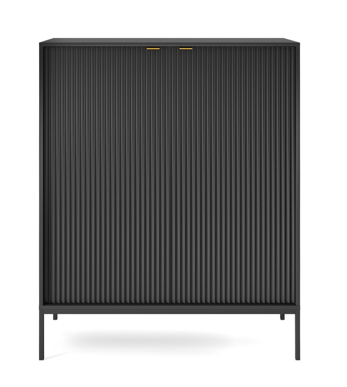 SIDEBOARD Eternas 2T Schwarz 104/125/39 cm – schwarze Füße, mit geriffelten Fronten - Schwarz, Holzwerkstoff (104/125/39cm) - AX Living