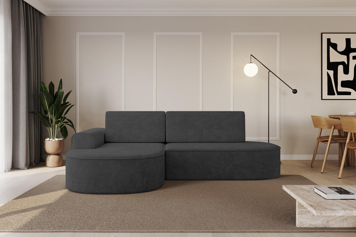 ECKSOFA mit Schlaffunktion und Bettkasten Ottomane Links MARI-L1-S - 283x167x85 cm Dunkelgrau Velours - Dunkelgrau/Schwarz, Holzwerkstoff/Kunststoff (283/167cm) - ALTDECOR
